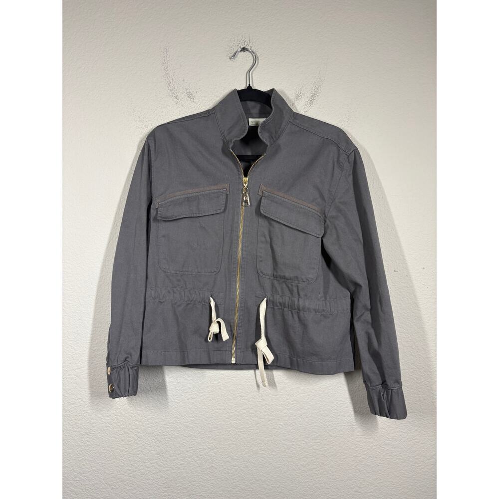 Spartina 449 Womens XS Full Zip Utility Jacket Gray Cotton Drawstring Pockets